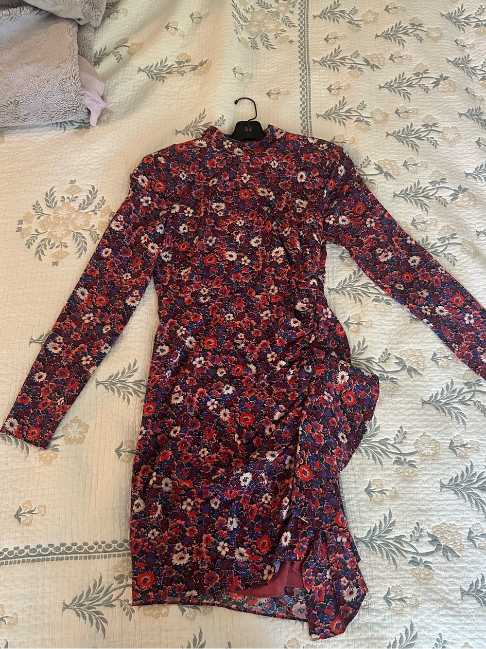 Floral Ruched Long-Sleeve Mini Dress - Pink Multi - Picture 3 of 9
